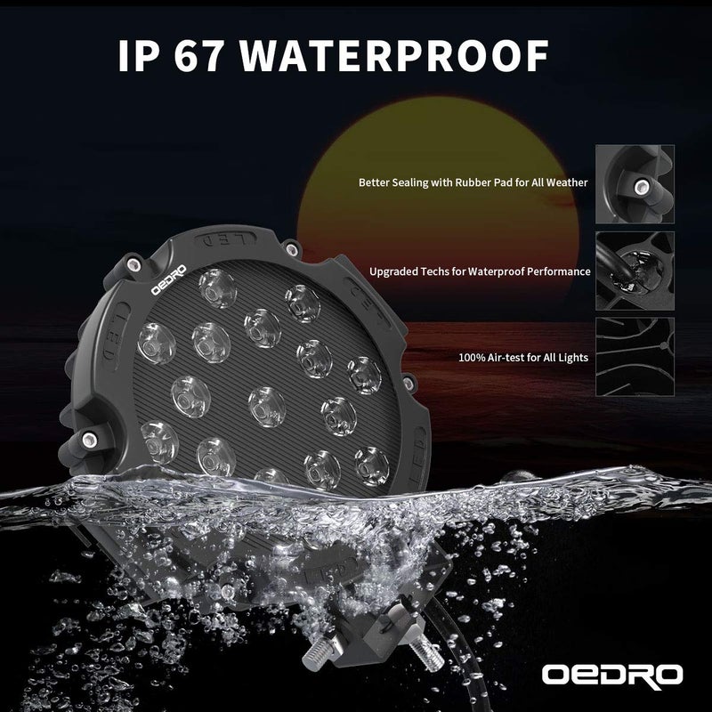 OEDRO 7 Inch 51W Round LED Offroad Lights, 5100LM Spot Driving Light Pod Bumper Roof Fog Light Fit for Boat, Jeep, ATV, SUV, Truck, Hunter, Motorcycle - Image 4